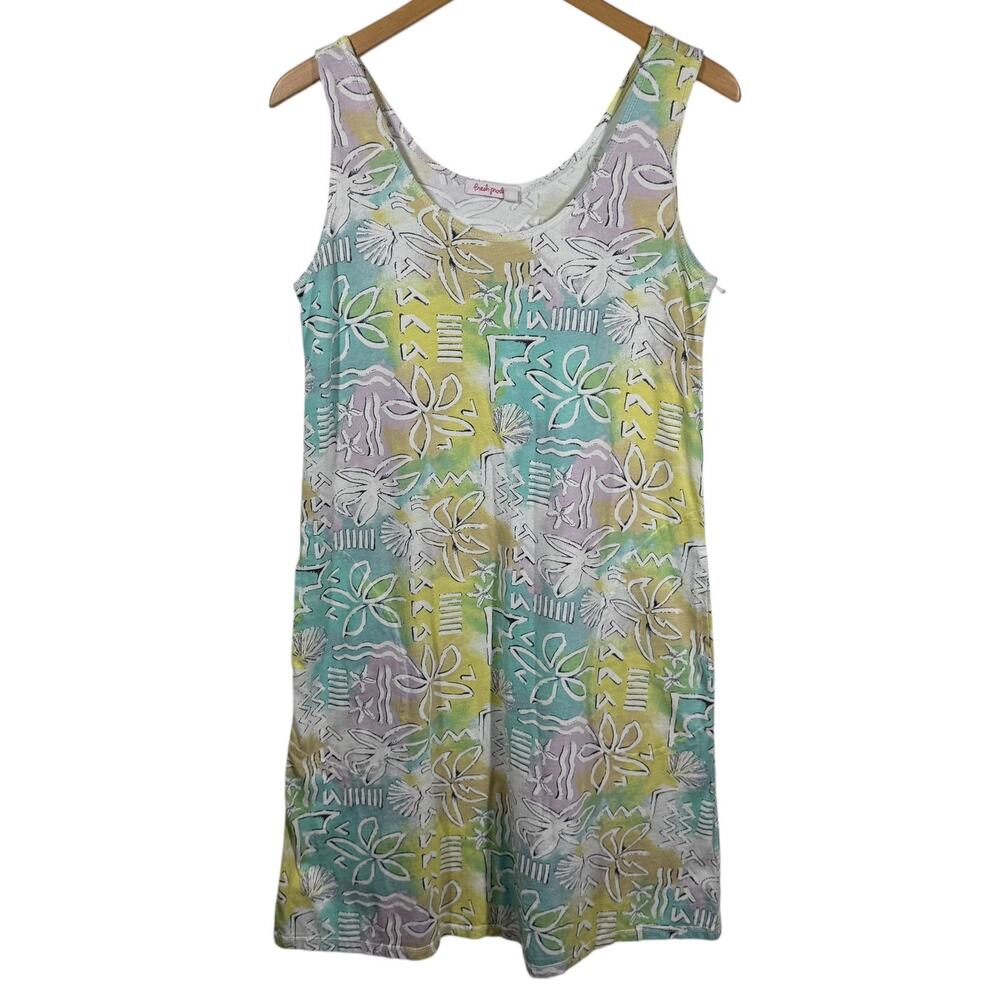 Fresh Produce Dress Women S Blue Pink Floral Tank Dress 80s Print Coastal Vacay